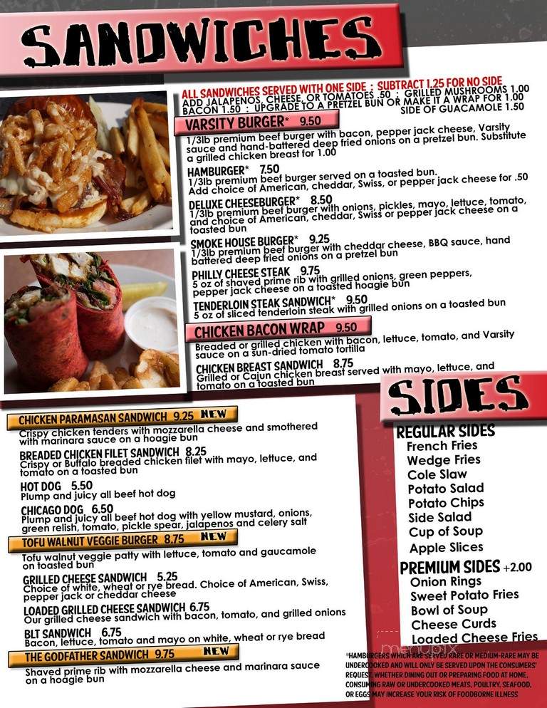 Varsity Bar & Grill - Sun Prairie, WI menu_pic
