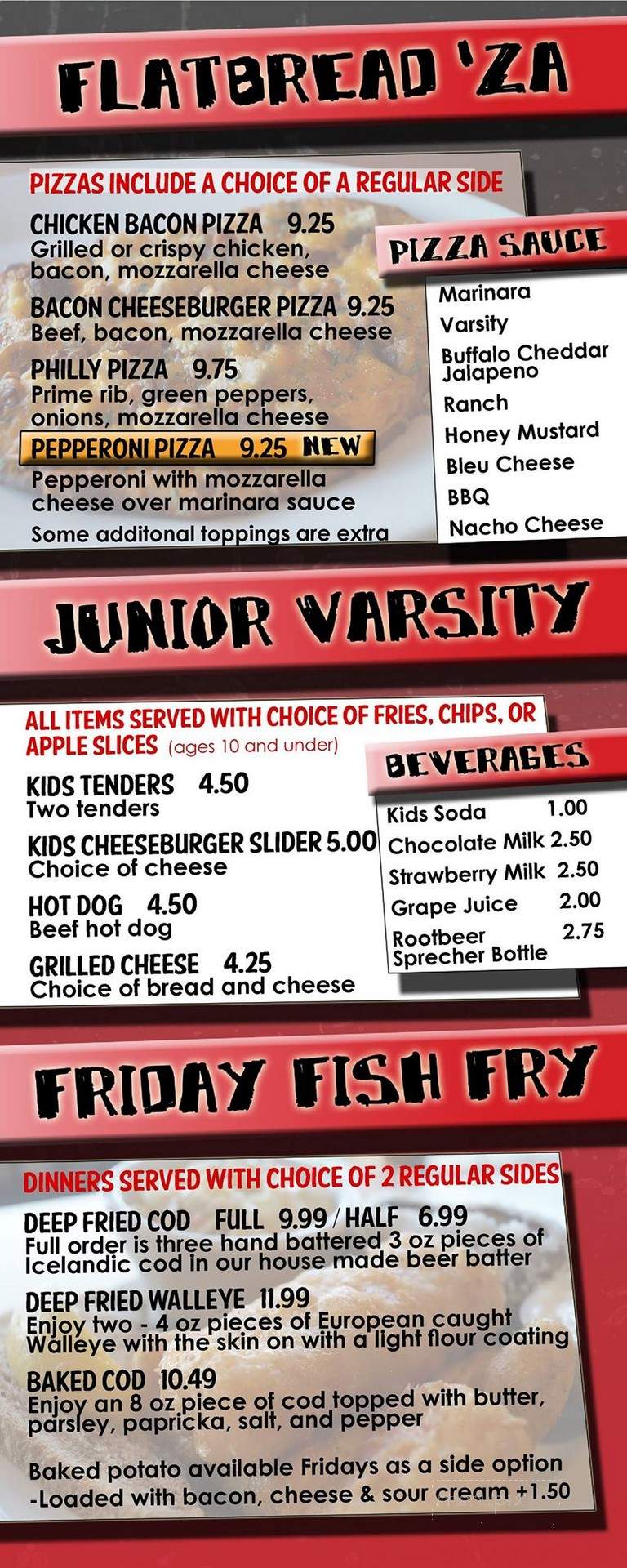 Varsity Bar & Grill - Sun Prairie, WI menu_pic