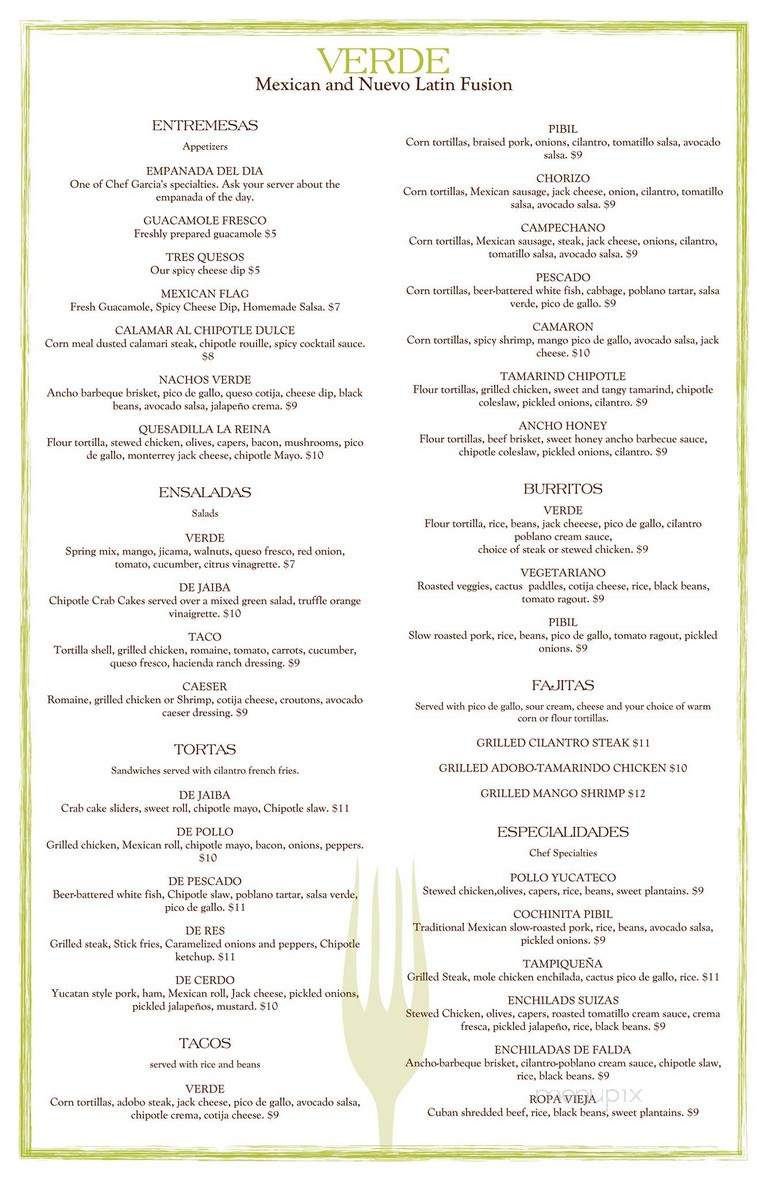 Verde Urban Mexican Grill and Cantina - Huntersville, NC menu_pic