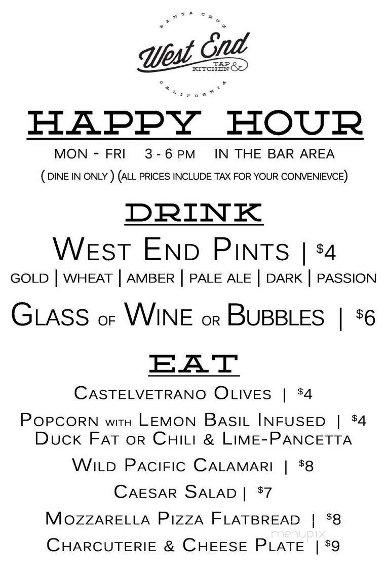 West End Tap & Kitchen - Santa Cruz, CA menu_pic