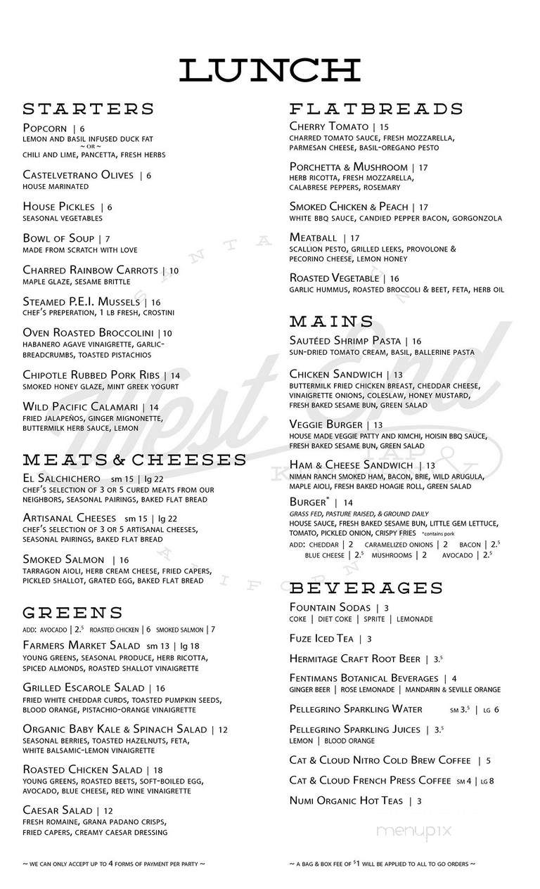 West End Tap & Kitchen - Santa Cruz, CA menu_pic