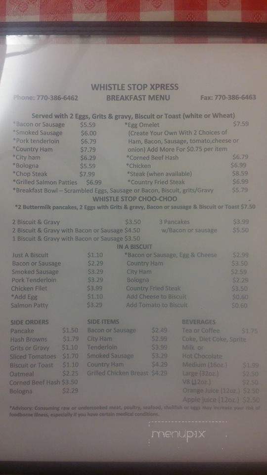 Whistle Stop Express - Cartersville, GA menu_pic