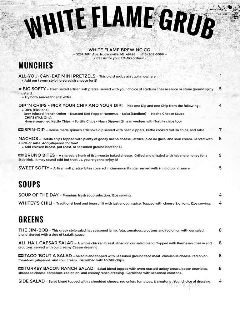 White Flame Brewing Co. - Hudsonville, MI menu_pic