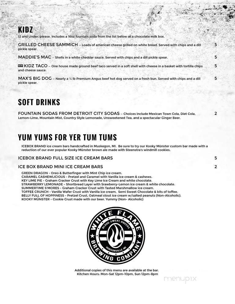 White Flame Brewing Co. - Hudsonville, MI menu_pic