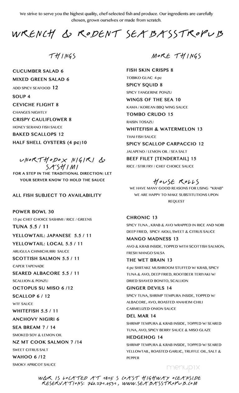 Wrench and Rodent Seabasstro Pub - Oceanside, CA menu_pic