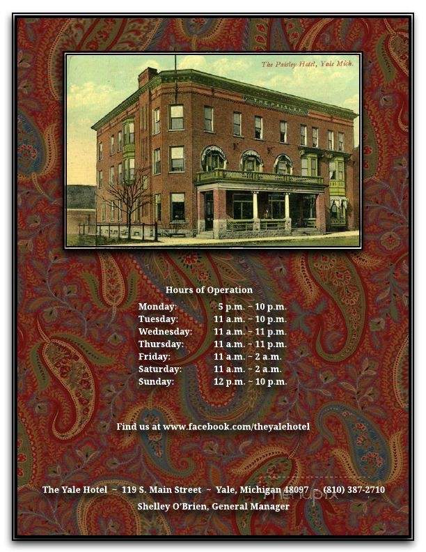 yale Hotel - Yale, MI menu_pic