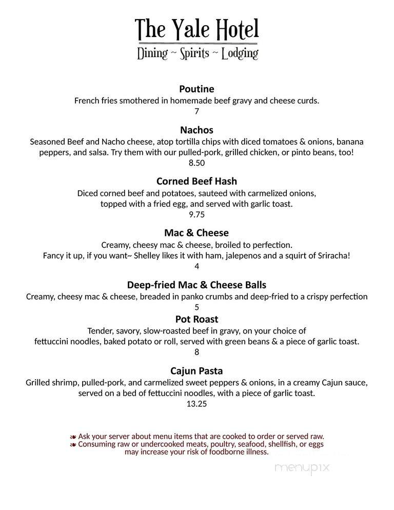 yale Hotel - Yale, MI menu_pic