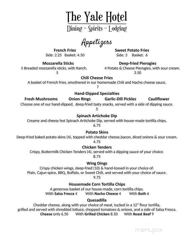 yale Hotel - Yale, MI menu_pic