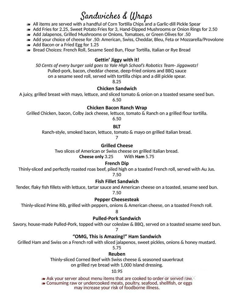 yale Hotel - Yale, MI menu_pic