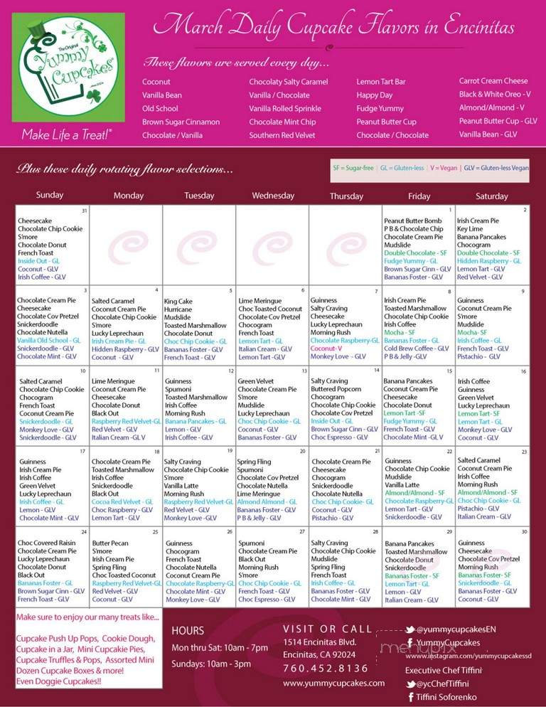 Yummy Cupcakes - Encinitas, CA menu_pic