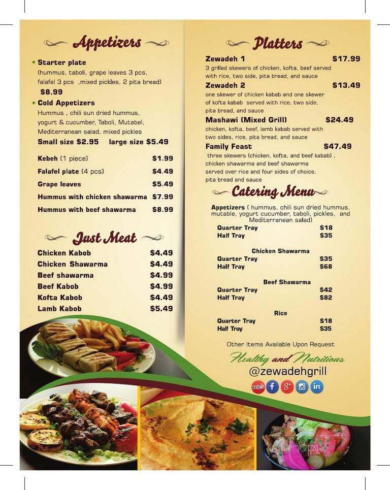 Zewadeh Mediterranean Grill - Fullerton, CA menu_pic