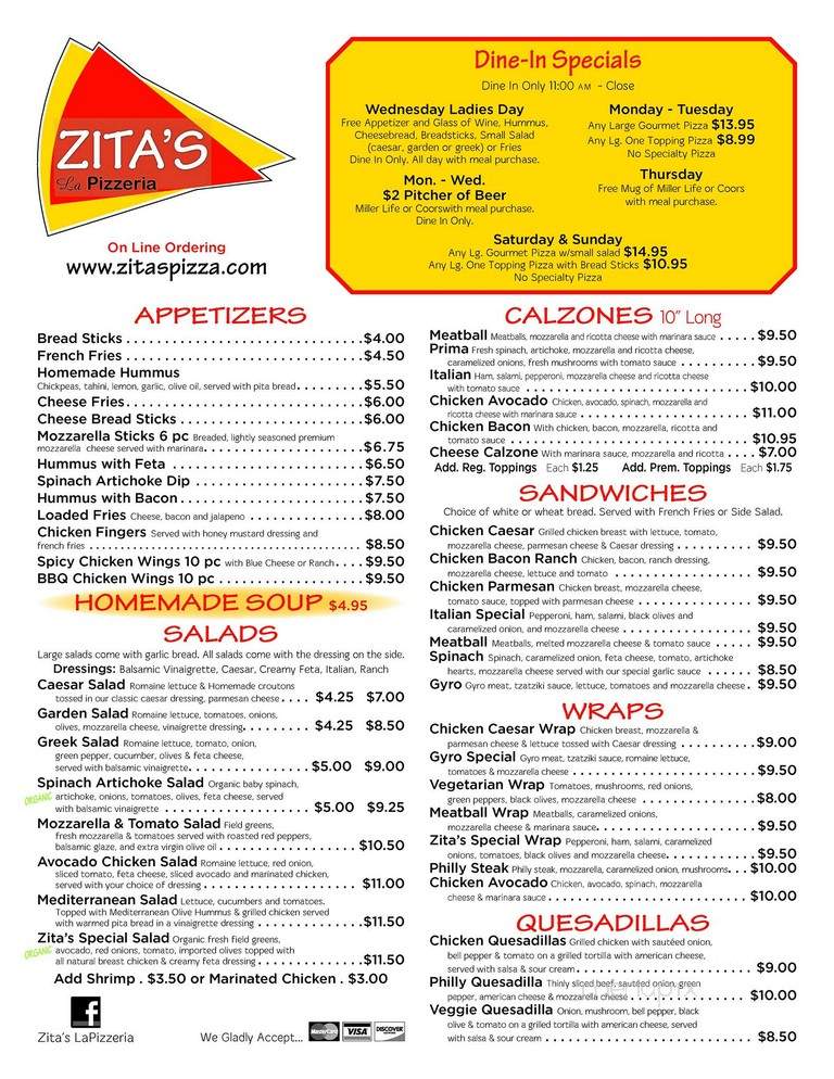 Zitas la Pizzeria 2 - Metairie, LA menu_pic