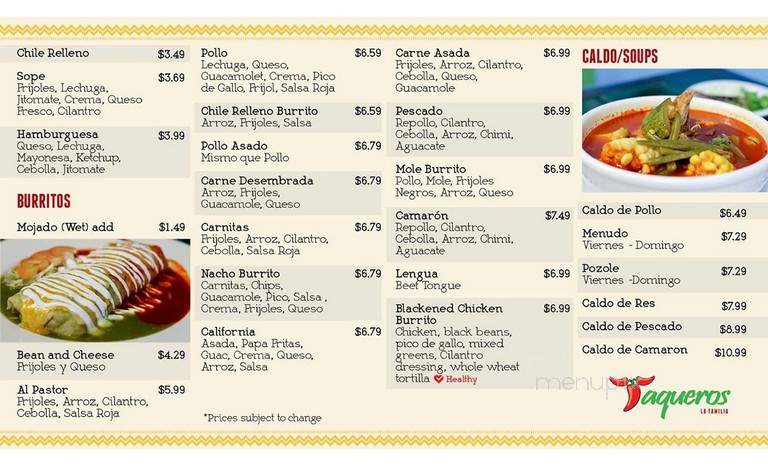 Taqueros Mexican Restaurant - San Juan Capistrano, CA menu_pic