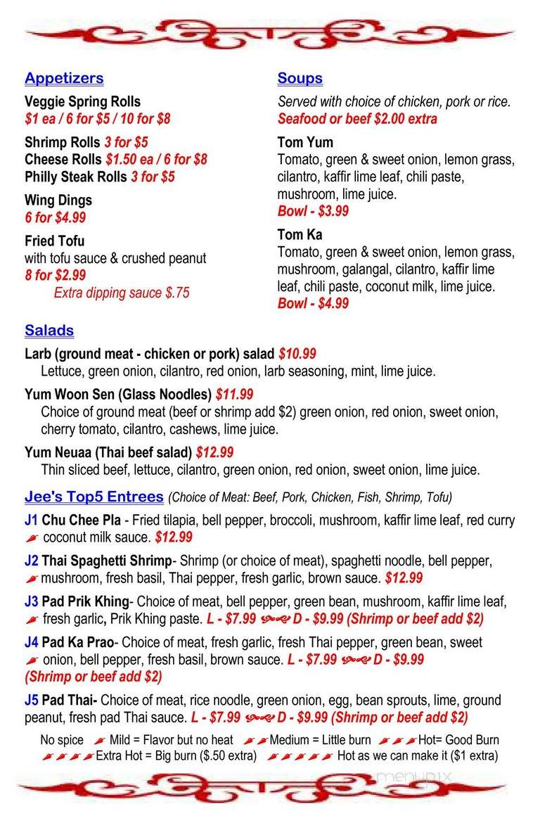Jee's Top5 Thai Food - Wyandotte, MI menu_pic