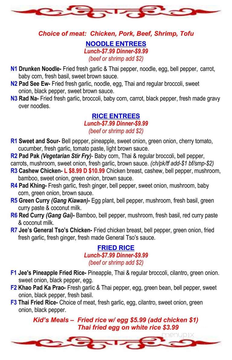 Jee's Top5 Thai Food - Wyandotte, MI menu_pic
