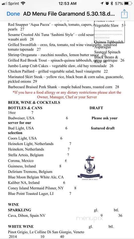 Anchor Down Seafood Bar and Grill - Merrick, NY menu_pic