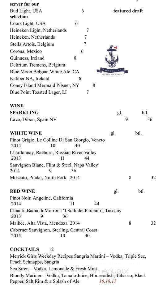 Anchor Down Seafood Bar and Grill - Merrick, NY menu_pic
