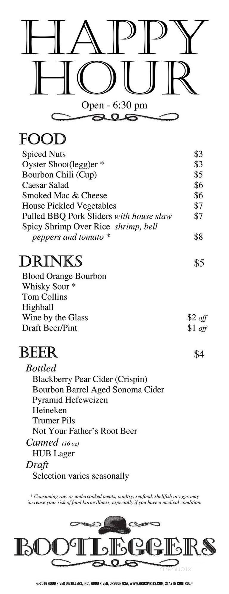Bootleggers Whiskey Bar - Beaverton, OR menu_pic