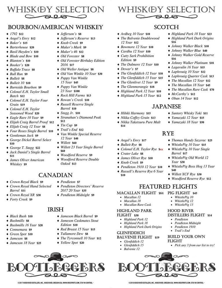 Bootleggers Whiskey Bar - Beaverton, OR menu_pic
