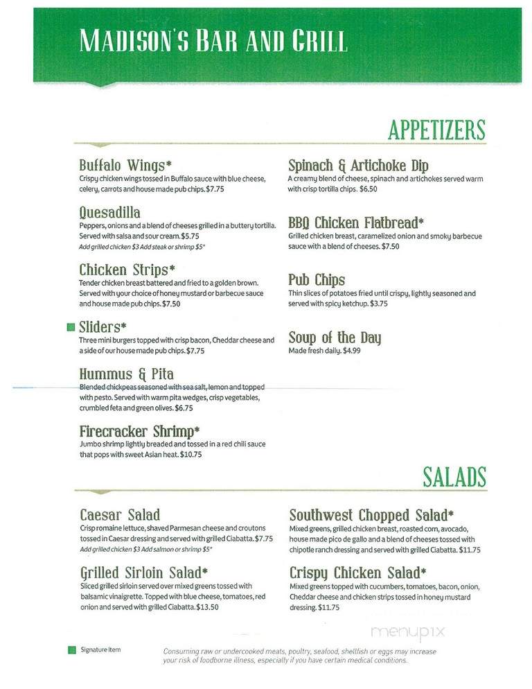 Madison's Bar and Grill - Monroeville, PA menu_pic