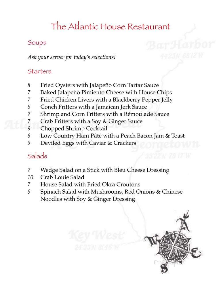 Atlantic House Restaurant - Georgetown, SC menu_pic