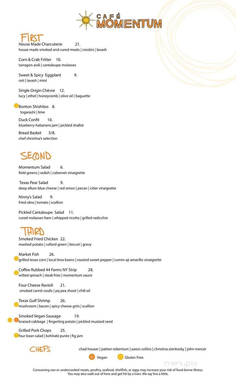 Cafe Momentum - Dallas, TX menu_pic