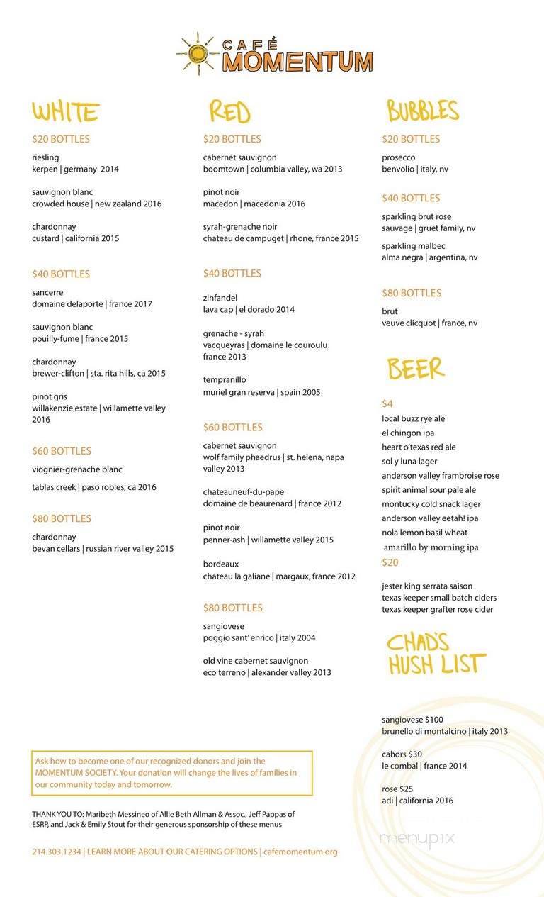 Cafe Momentum - Dallas, TX menu_pic