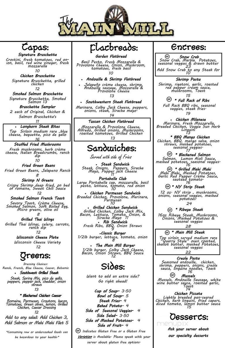Main Mill - Menomonee Falls, WI menu_pic