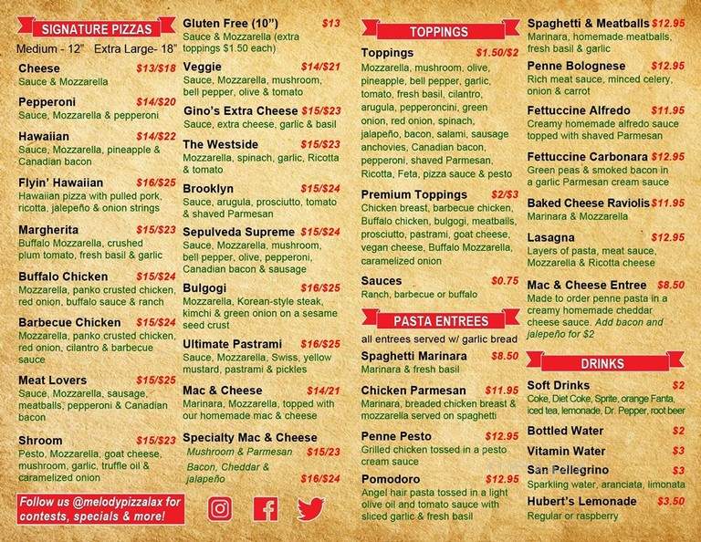 Melody Pizza - Los Angeles, CA menu_pic