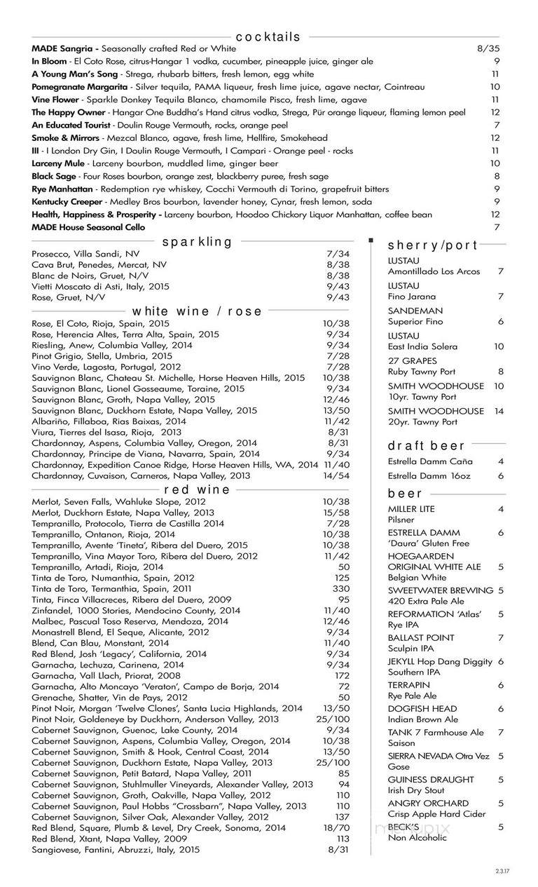 MADE Kitchen and Cocktails - Alpharetta, GA menu_pic