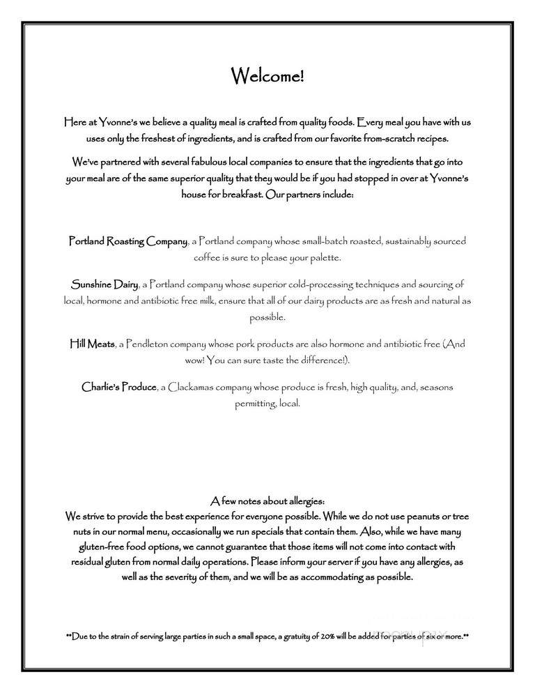 Yvonne's - Oregon City, OR menu_pic