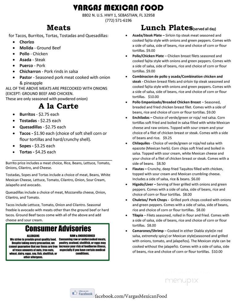 Vargas Mexican Food - Sebastian, FL menu_pic