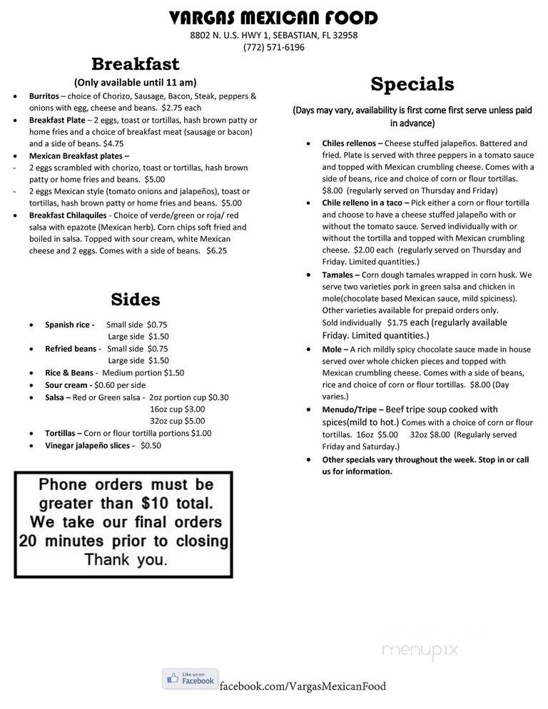 Vargas Mexican Food - Sebastian, FL menu_pic