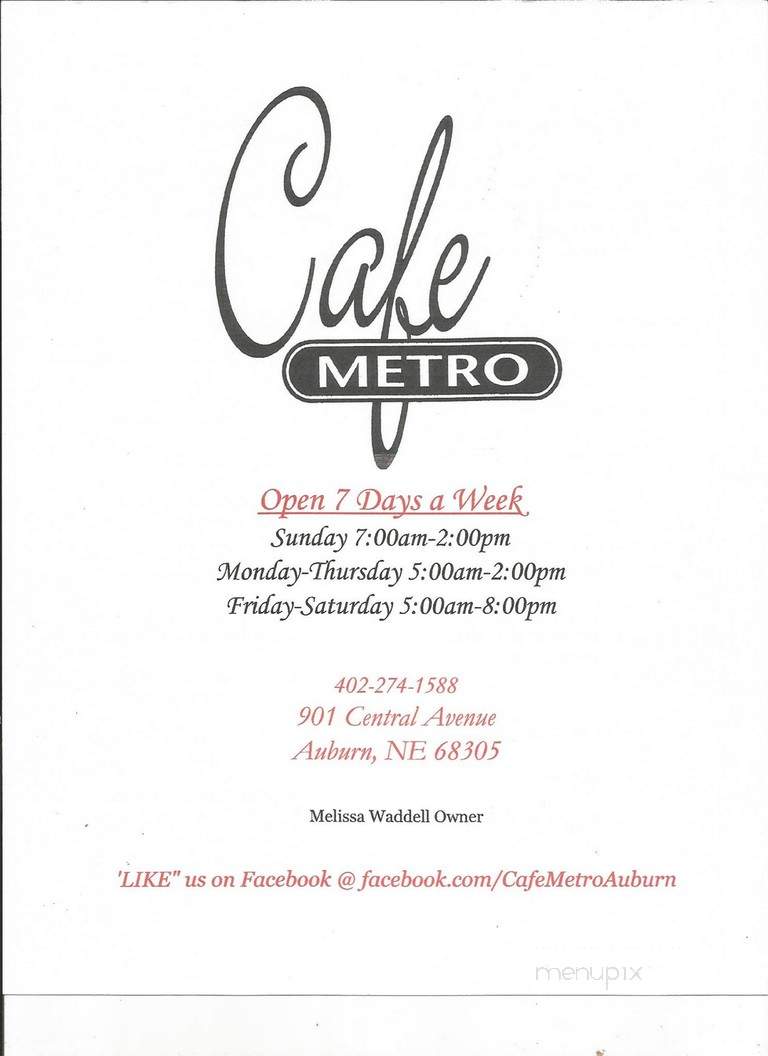 Cafe Metro - Auburn, NE menu_pic