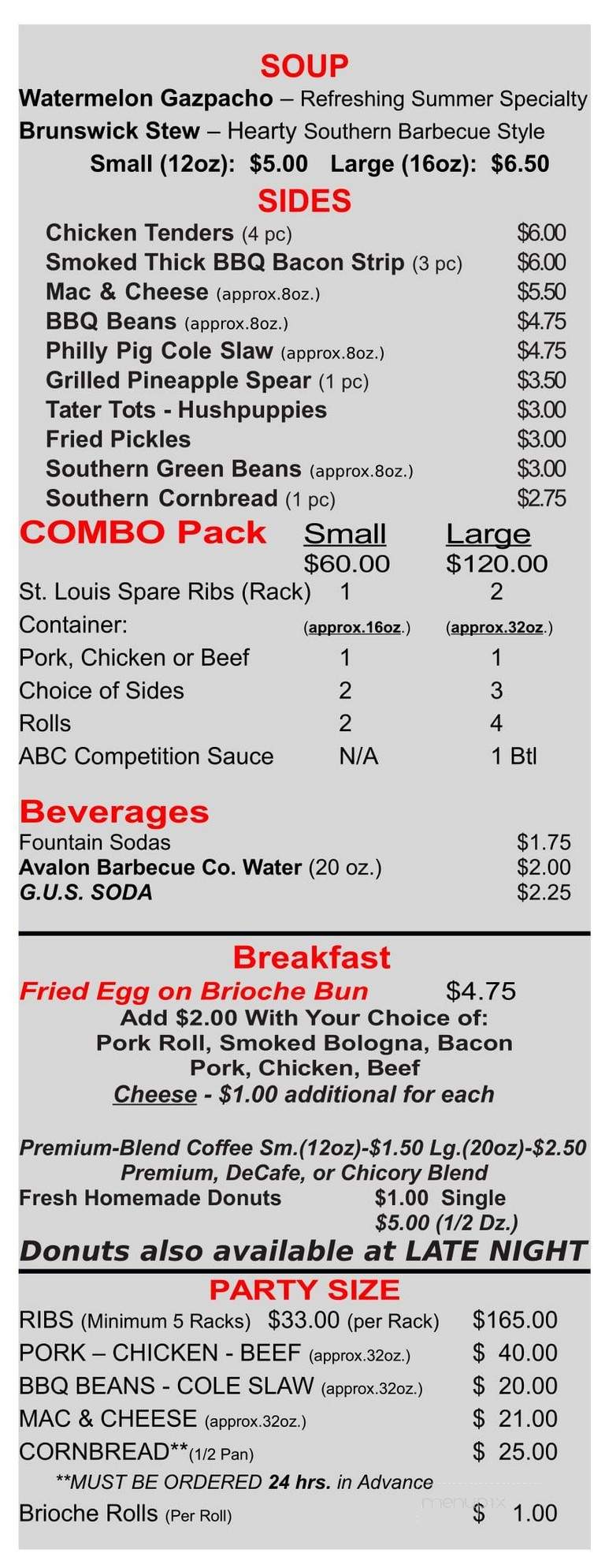 Avalon Barbecue - Avalon, NJ menu_pic