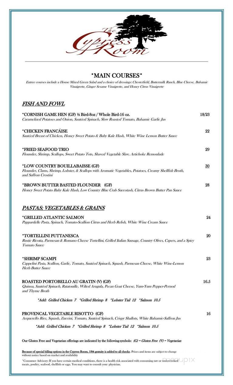 The Cypress Room - Myrtle Beach, SC menu_pic