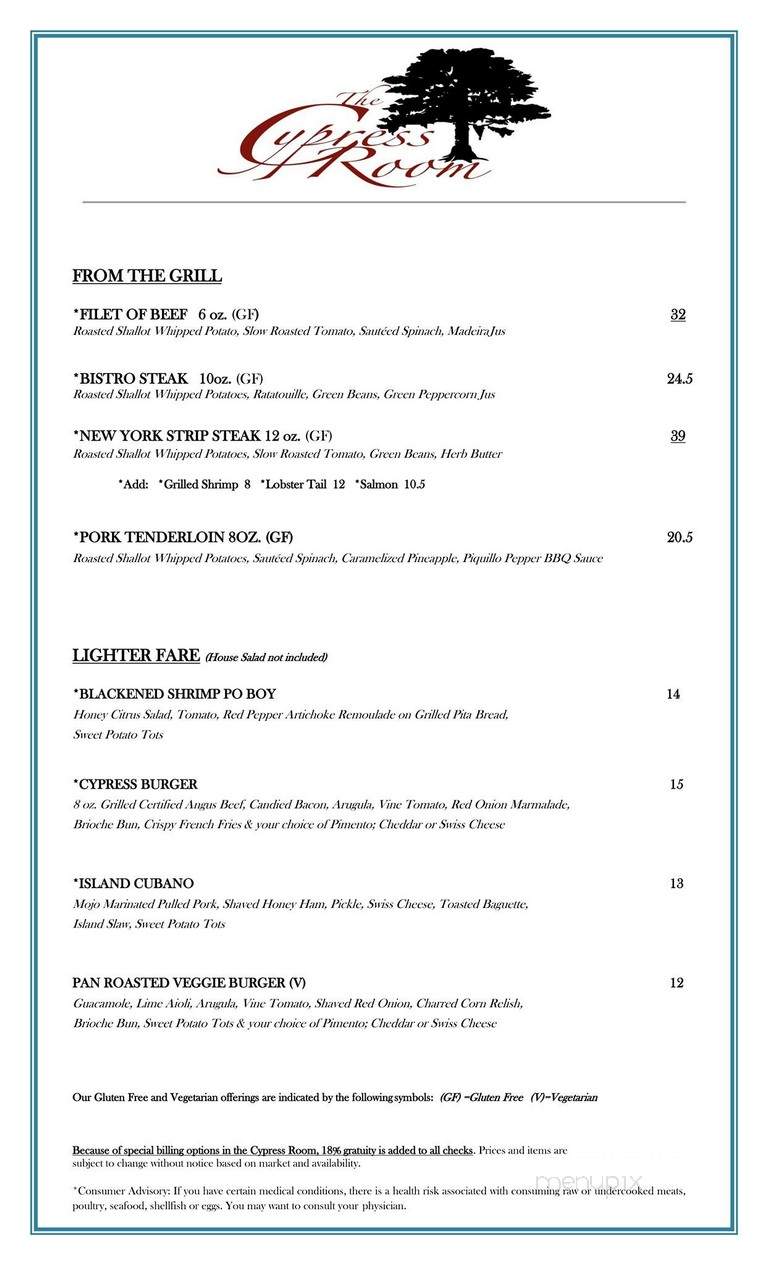The Cypress Room - Myrtle Beach, SC menu_pic