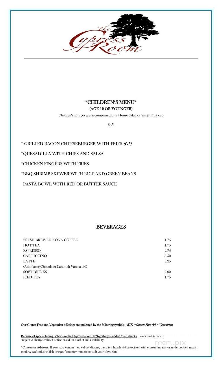 The Cypress Room - Myrtle Beach, SC menu_pic