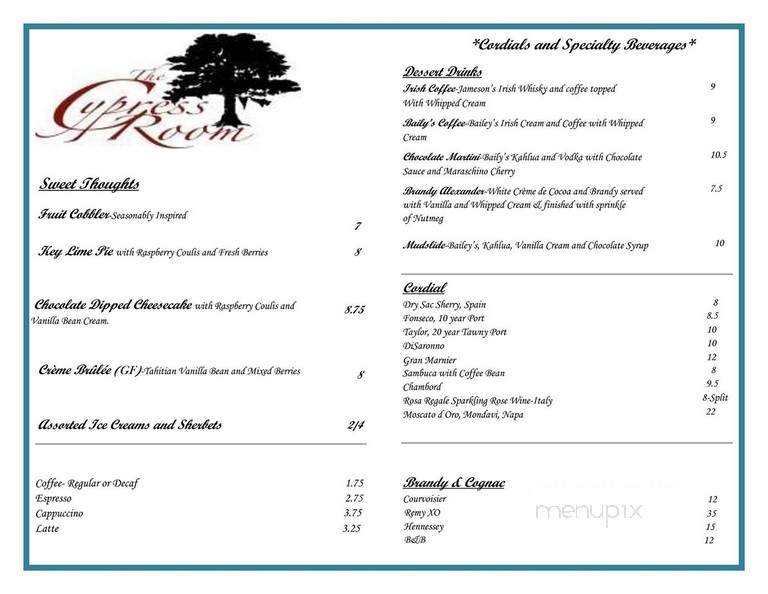 The Cypress Room - Myrtle Beach, SC menu_pic