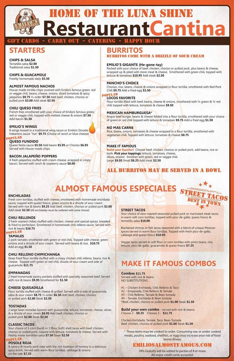 Emilios Almost Famous - Arvada, CO menu_pic