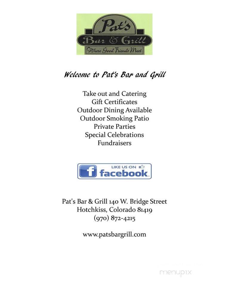 Pat's Bar and Grill - Hotchkiss, CO menu_pic