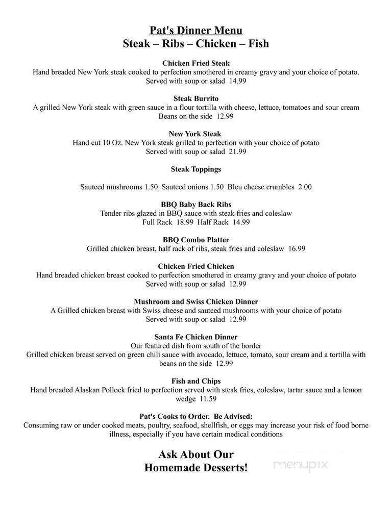 Pat's Bar and Grill - Hotchkiss, CO menu_pic