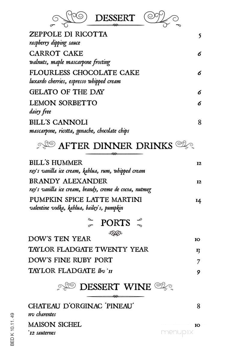 Bill's - Bloomfield Hills, MI menu_pic