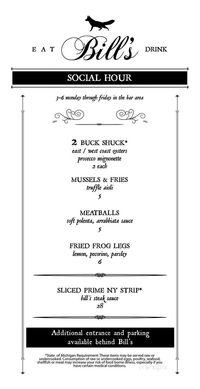 Bill's - Bloomfield Hills, MI menu_pic