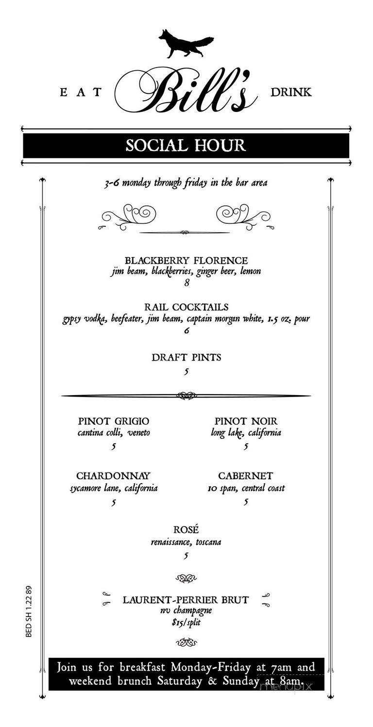 Bill's - Bloomfield Hills, MI menu_pic