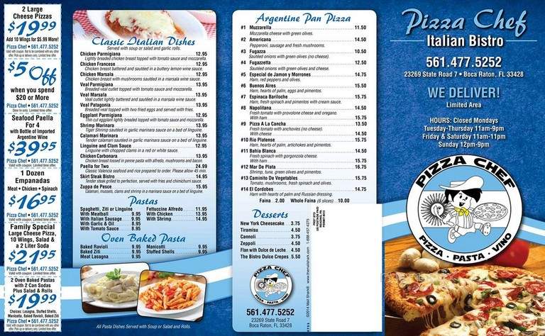 Pizza Chef Italian Bistro - Boca Raton, FL menu_pic