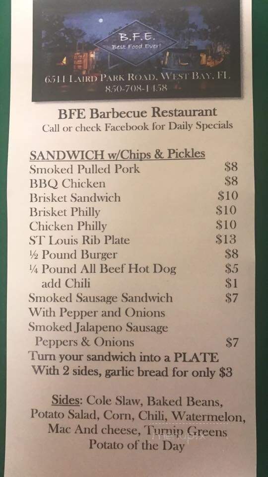 B.F.E. - Panama City Beach, FL menu_pic