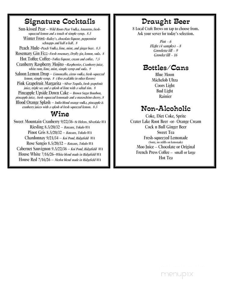 Urban Saloon & Grill - Troutdale, OR menu_pic