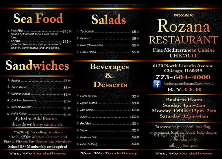 Rozana Restaurant - Chicago, IL menu_pic