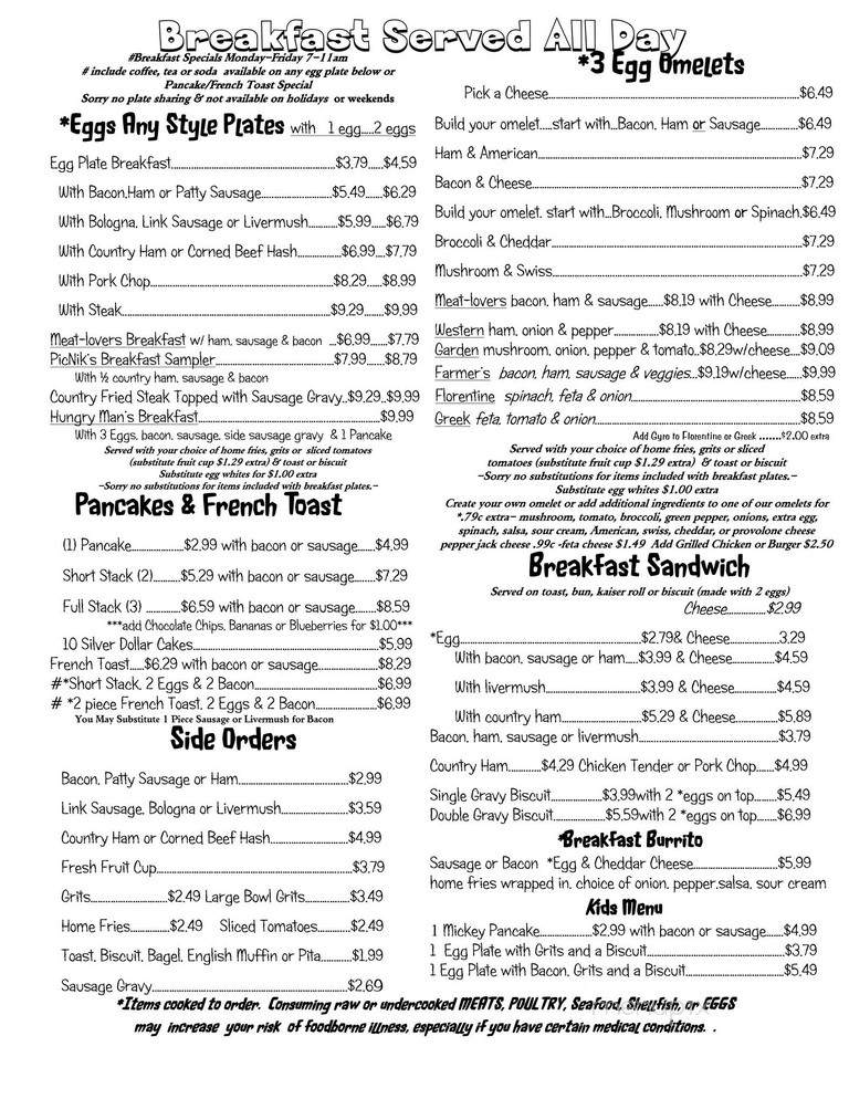 PicNik's - Mooresville, NC menu_pic
